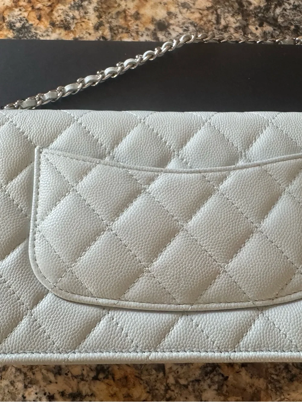 Chanel Quilted Leather Chain Wallet - Pale blue silver hardwear